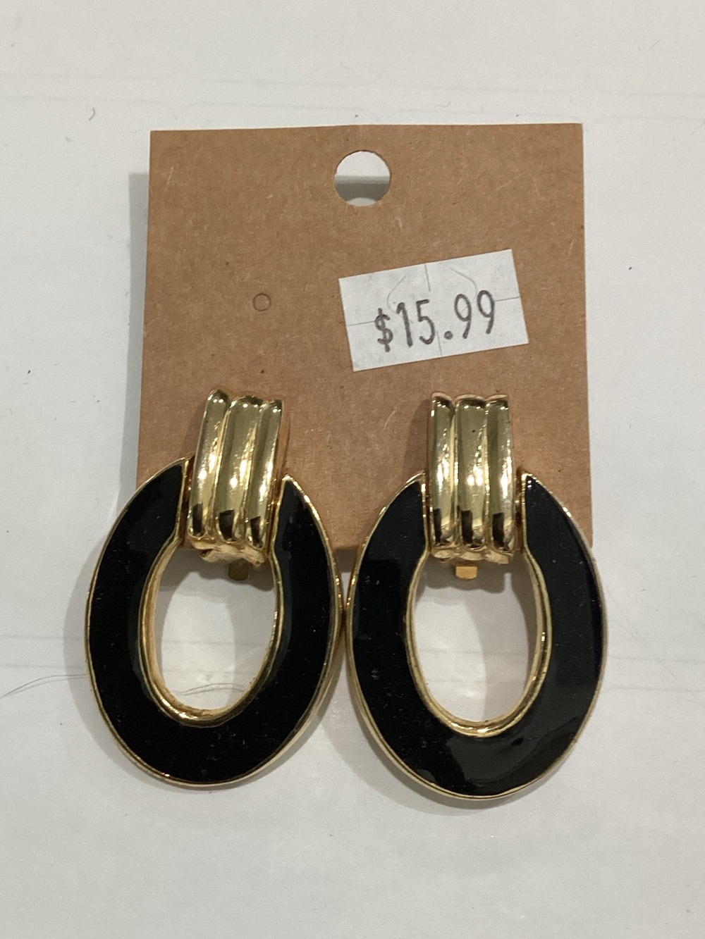 Gold and Black Oval Drop clip on Earrings - Elegant Women's Fashion Jewelry